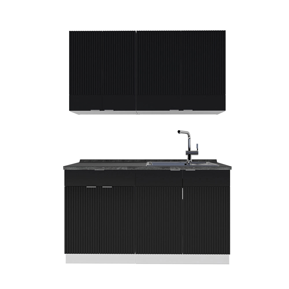 Cucina completa Fame-Line Nero rigato/Bianco 140 cm, PL Antracite Vicco