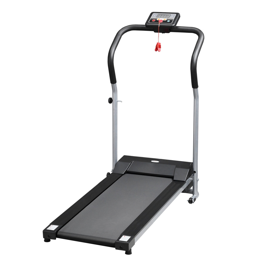 EasyComfort Tapis Roulant Elettrico Pieghevole, Tapis Roulant Elettrico Portatile 1.25HP con Schermo LCD, Velocità 1-10 km/h, Ruote, Allenamento per Casa, Ufficio, Palestra, Nero e Grigio