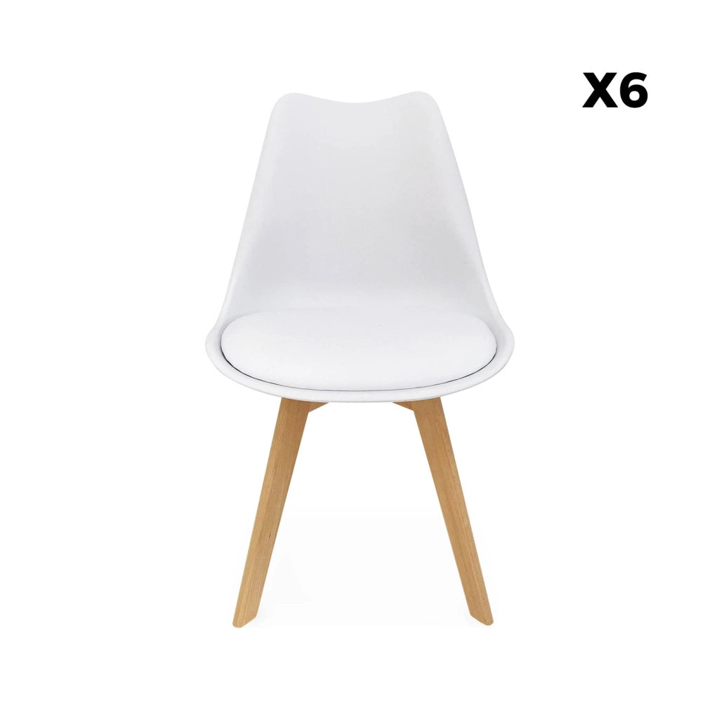 Set 6 sedie scandinave imbottite, gambe in legno per sala da pranzo,