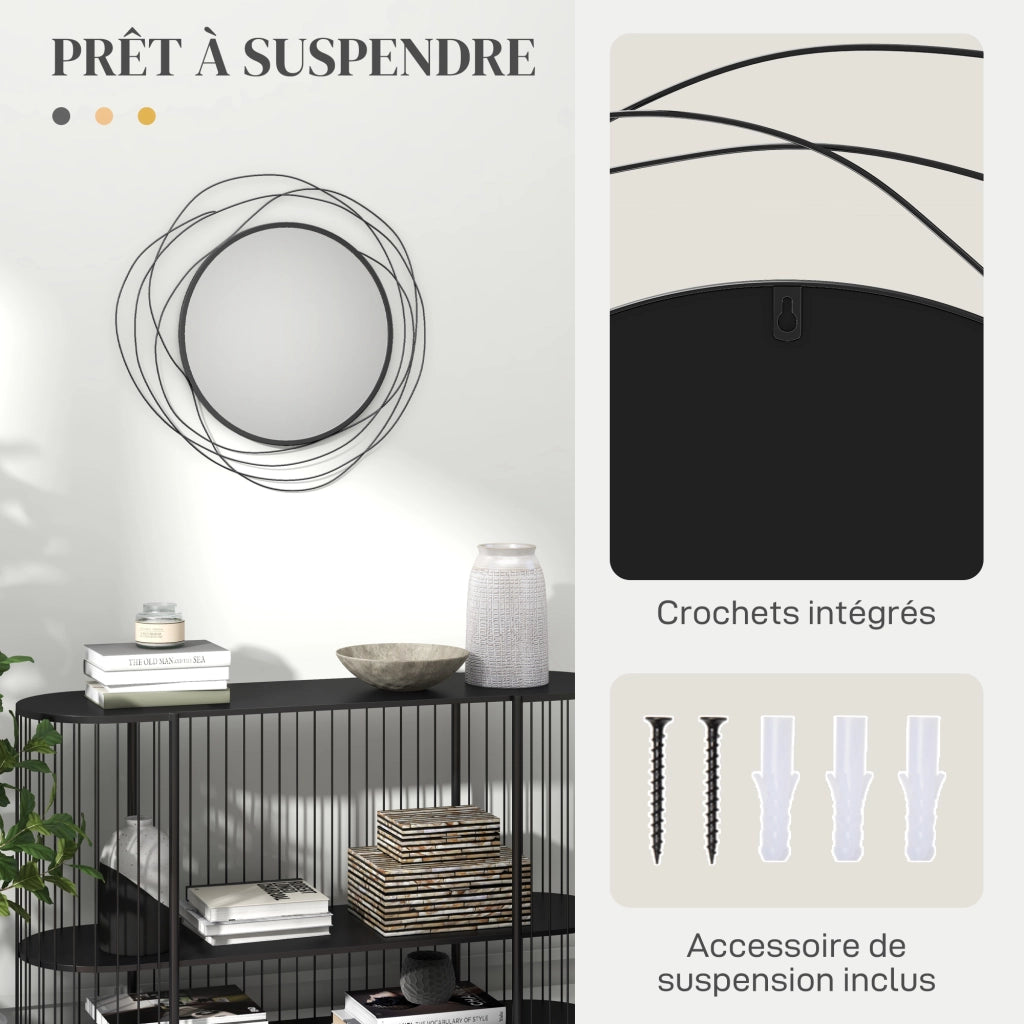 Specchio rotondo in metallo nero ¨C zephmum ¨C diametro 65 cm