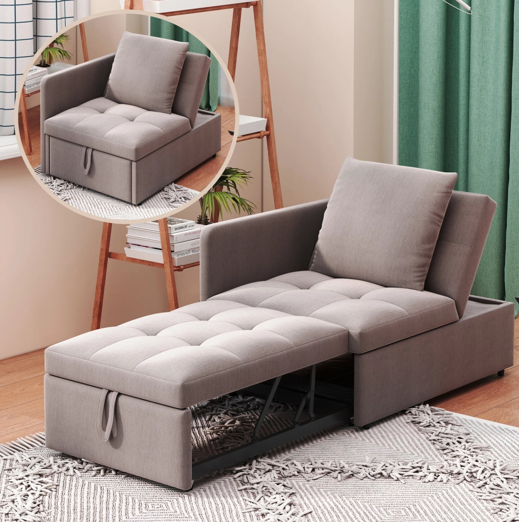 Divano letto 3 in 1 grigio con schienale reclinabile
