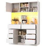 Colonna da Cucina con 8 Cassetti e Ripiani Regolabili e LED per Cucina in MDF 120 × 40 × 183.5 cm Bianco