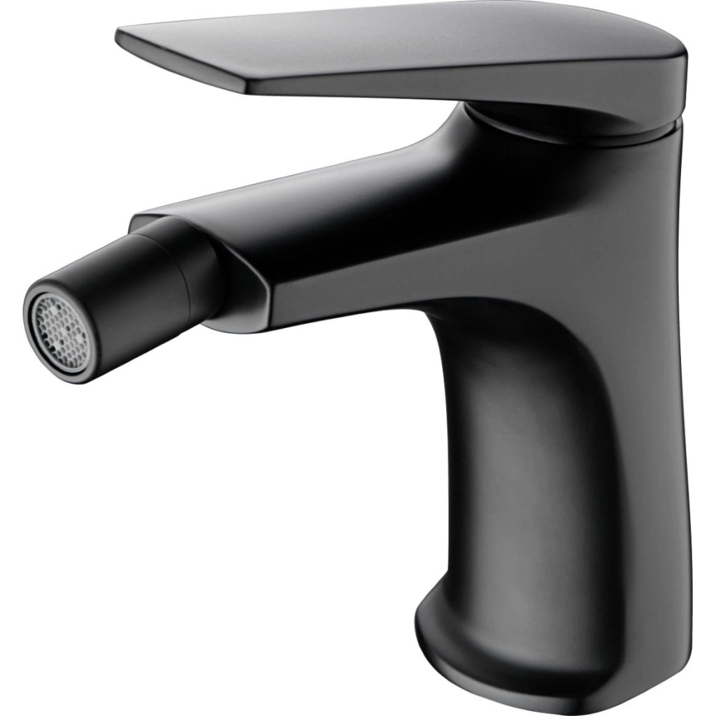 IMEX Miscelatore monocomando per bidet in ottone nero opaco con cartuccia ceramica Ø28 mm set 2 flessibili 3-8 inclusi altezza 142 mm canna 130 mm design minimal DELOS BDD055-2NG