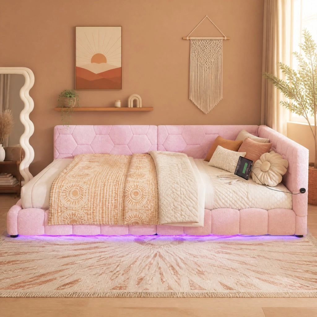 LETTO Divano letto 140x200 cm in velluto rosa con rete a doghe
