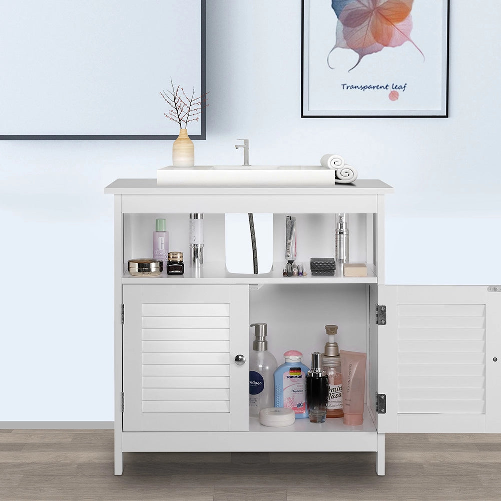 Mobile Mobiletto Armadietto Bagno Lavandino Lavabo Con Due Ante Legno Bianco