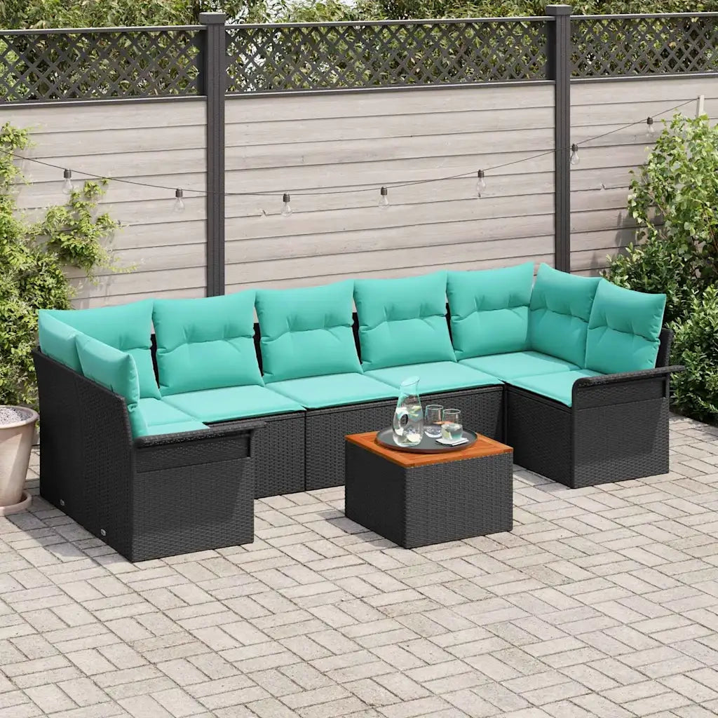 Set Divano da Giardino con cuscino 8 pcs Nero polyrattan 3347298