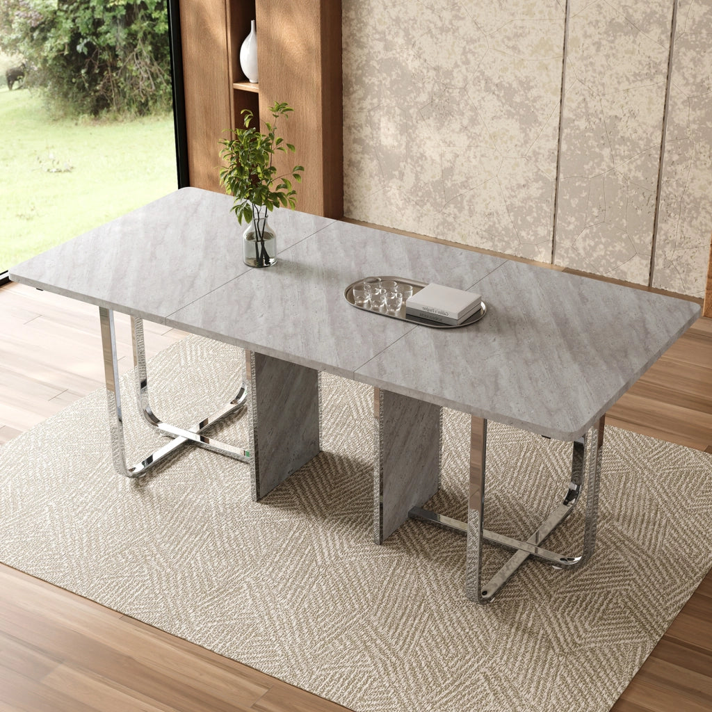 Tavolo da pranzo rettangolare 180x80 cm in MDF e metallo; grigio
