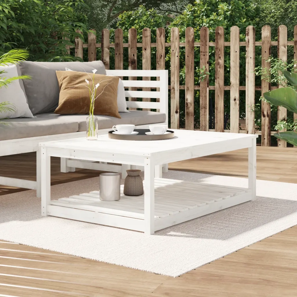 Tavolo da Giardino | Tavolino da esterno Bianco 121x82,5x45 cm Legno Massello di Pino