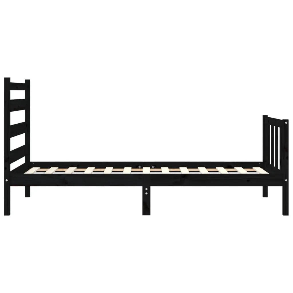 Letto singolo | Letto per adulti | Giroletto con Testiera Nero Small Single in Legno Massello
