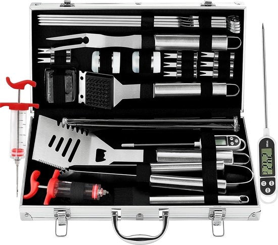 Set accessori griglia da 25 pezzi di acciaio inossidabile - posate griglia con maniglie antiscivolo - ideale per campeggiare di Natale