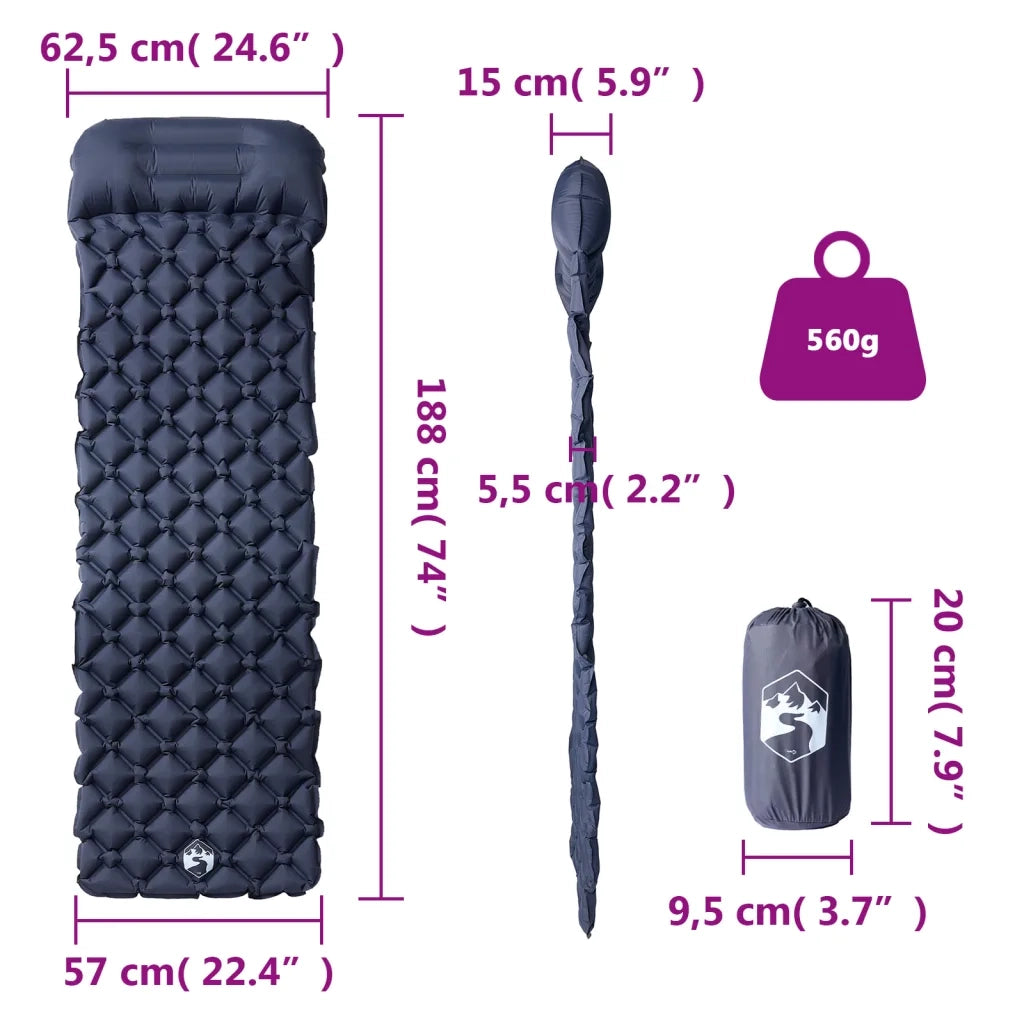Materasso Campeggio Gonfiabile con Cuscino 1 Persona Grigio CFW8041608
