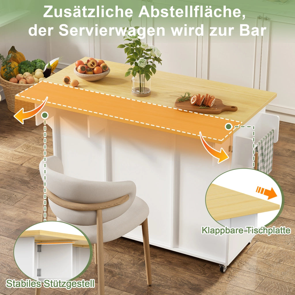 ISOLA DA CUCINA PIEGHEVOLE 120x45(70)x92 cm MDF NATURAL/BIANCO