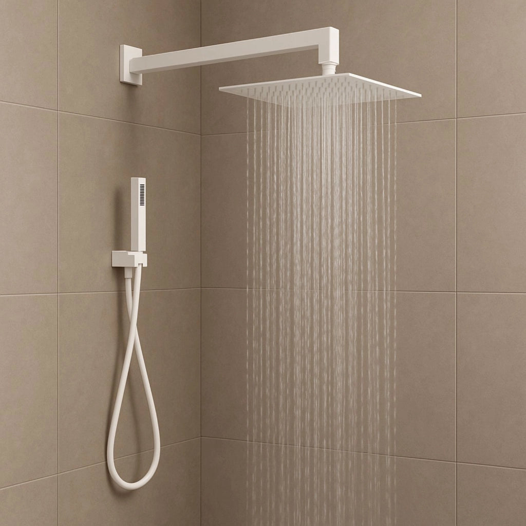 Set per doccia soffione quadro in acciaio inox 25x25 millimetri opaco *** tinta bianco, confezione 1