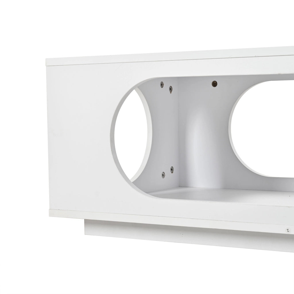 Tavolino lucido, illuminazione a LED, 100 x 50 x 35 cm, in MDF, con design traforato, bianco