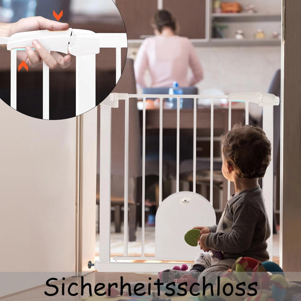 Cancelletto di Sicurezza per Bambini Cancello per Scale Senza Foratura Barriera di Protezione con Chiusura Automatica Cancelletti di Sicurezza con Porta per Cani e Gatti, 95-105 cm Bianco