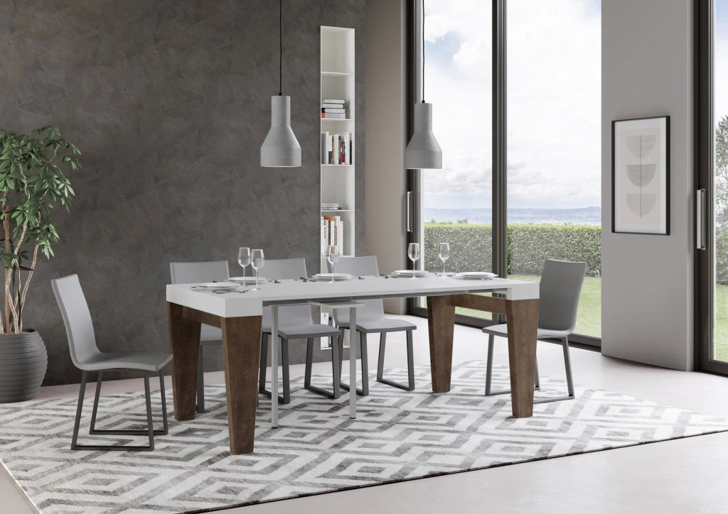 Consolle Allungabile 90-300x40x77 cm in Nobilitato Bianco e Noce