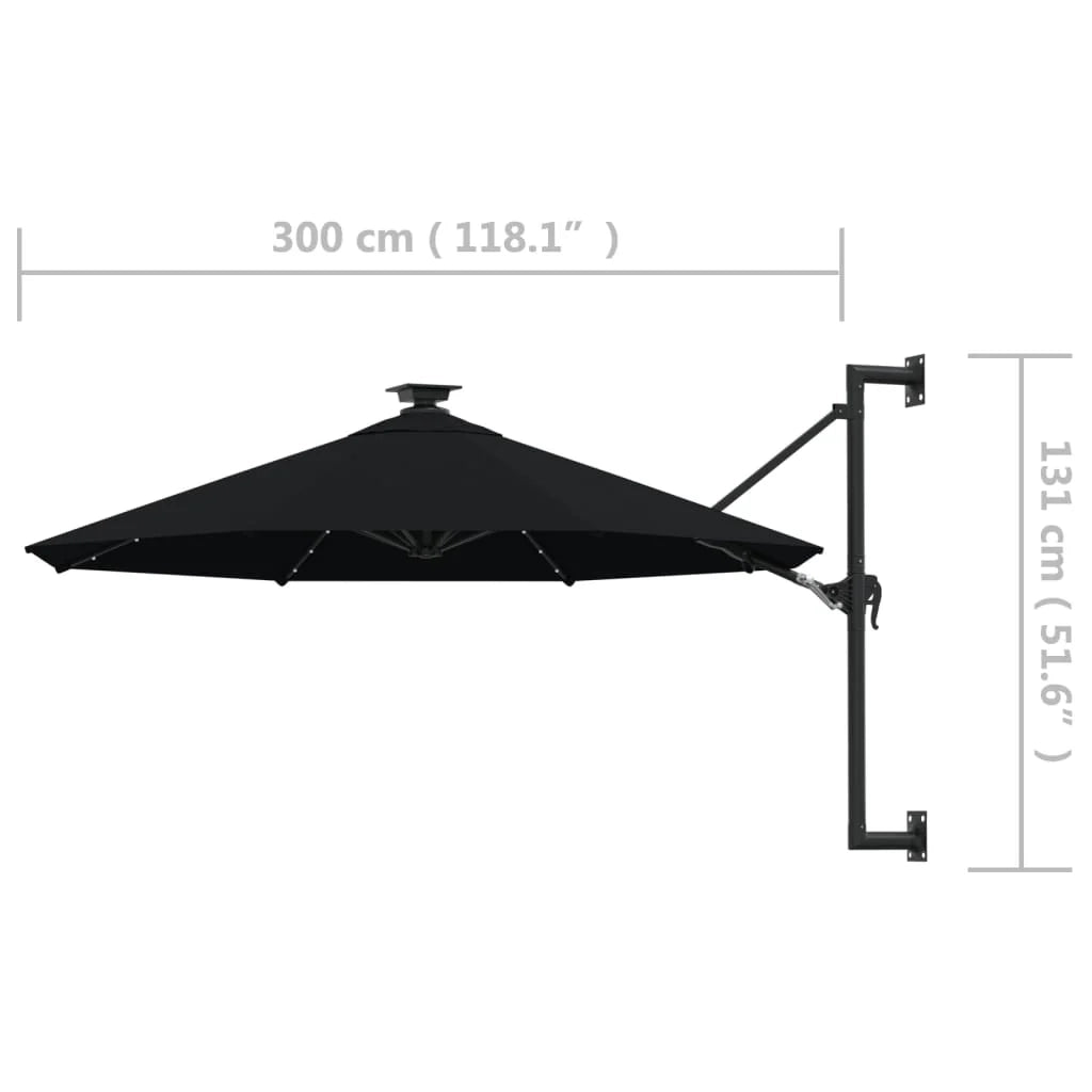 Ombrellone da parete con palo in metallo e LED 300 cm nero 02_0008693