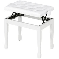 Panca per pianoforte, regolabile in altezza in legno massello, seduta imbottita, 64 x 35 x 45-55 cm, Bianco