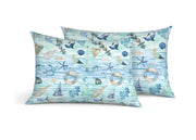 Coppia Federe Cuscino Letto Con Bottoni Laterali 100% Cotone Disegno Mare GI - Federe - Azzurro