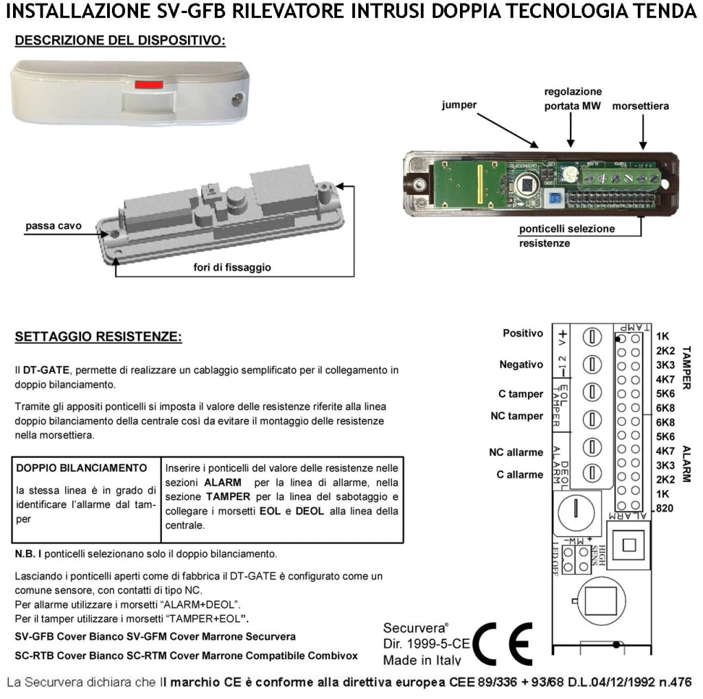 Doppia Tecnologia Tenda 3 Pezzi Infrarosso e Microonda Gatewatch Portata 5 MT Sensori Movimento Ladri Rampa Scala Coperto Rileva Intrusi Invia Allarme Alimen. 12 V Assorb. 10 mA Cover Bianca ABS IP44