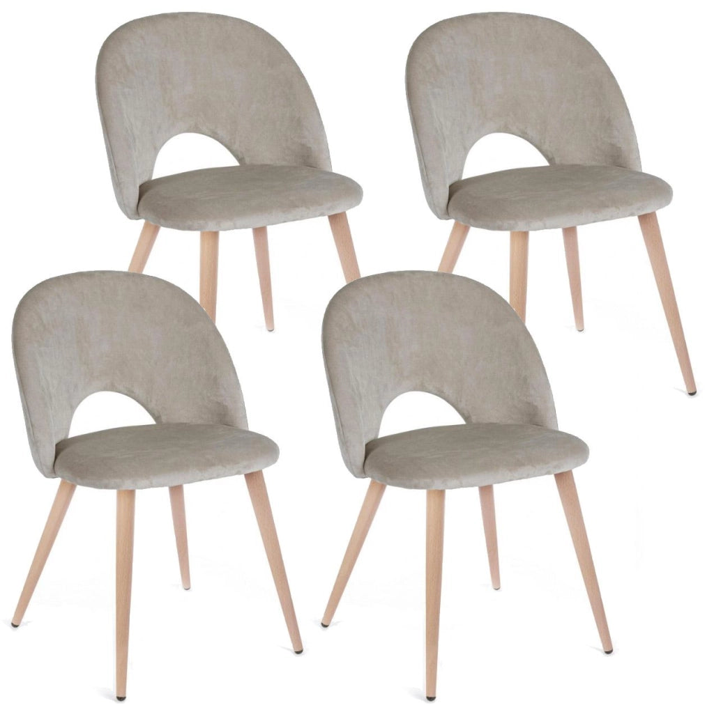 Set 4 Sedie 53x60x82 cm in Poliestere Effetto Velluto Tortora