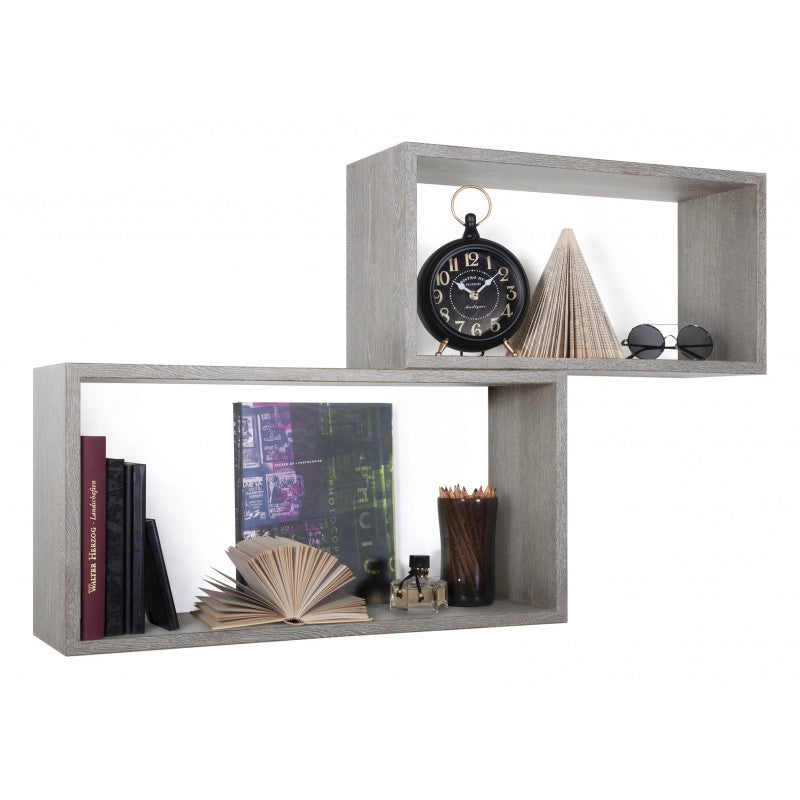 Set di 2 Mensole da Muro, Pensile Bagno, Mensola da Parete, Scaffale da Parete, Rovere Grigio Nuovo, 70x35 p20 cm e 60x30 p20 cm