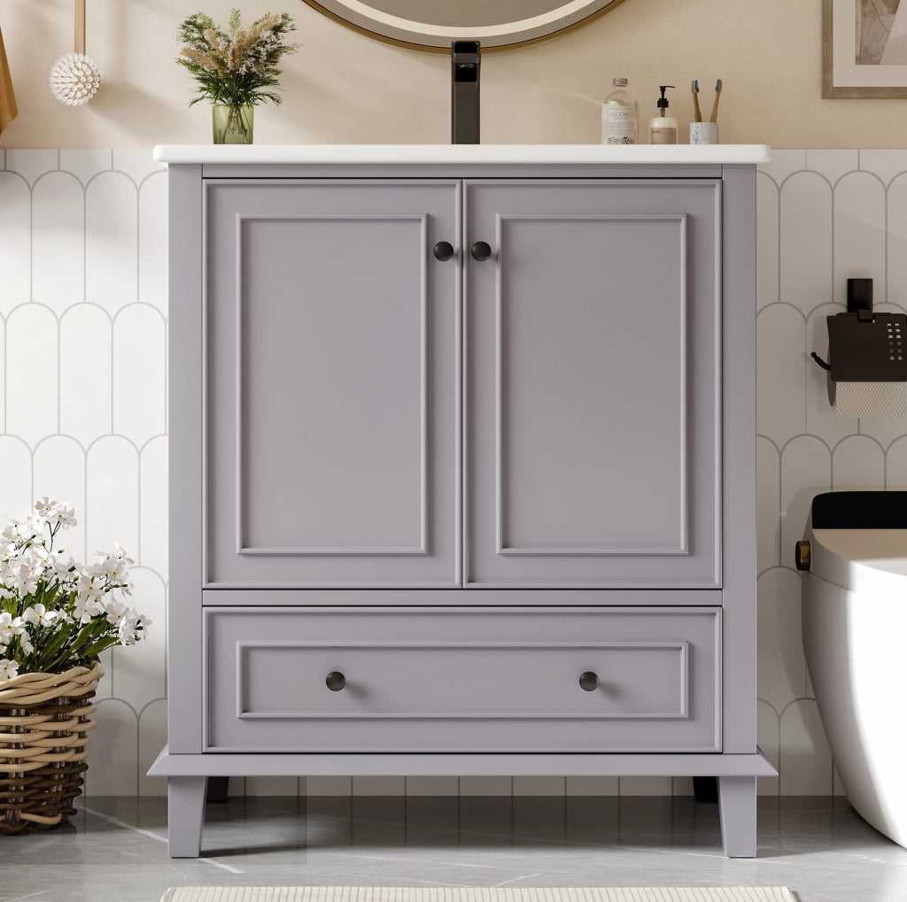 Mobile bagno con lavabo integrato, 76x46x87 cm, grigio, freestanding