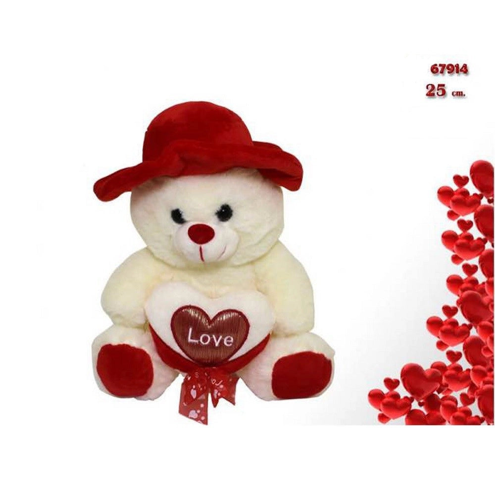 Trade Shop - Peluche Orso Con Cuore Love Cappello Pupazzo Idea Regalo San Valentino 25cm 67914 -