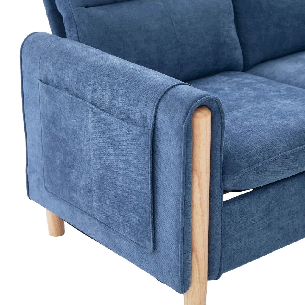 Divano angolare modulare a U 4 posti con contenitore e braccioli, in Chenille Blu