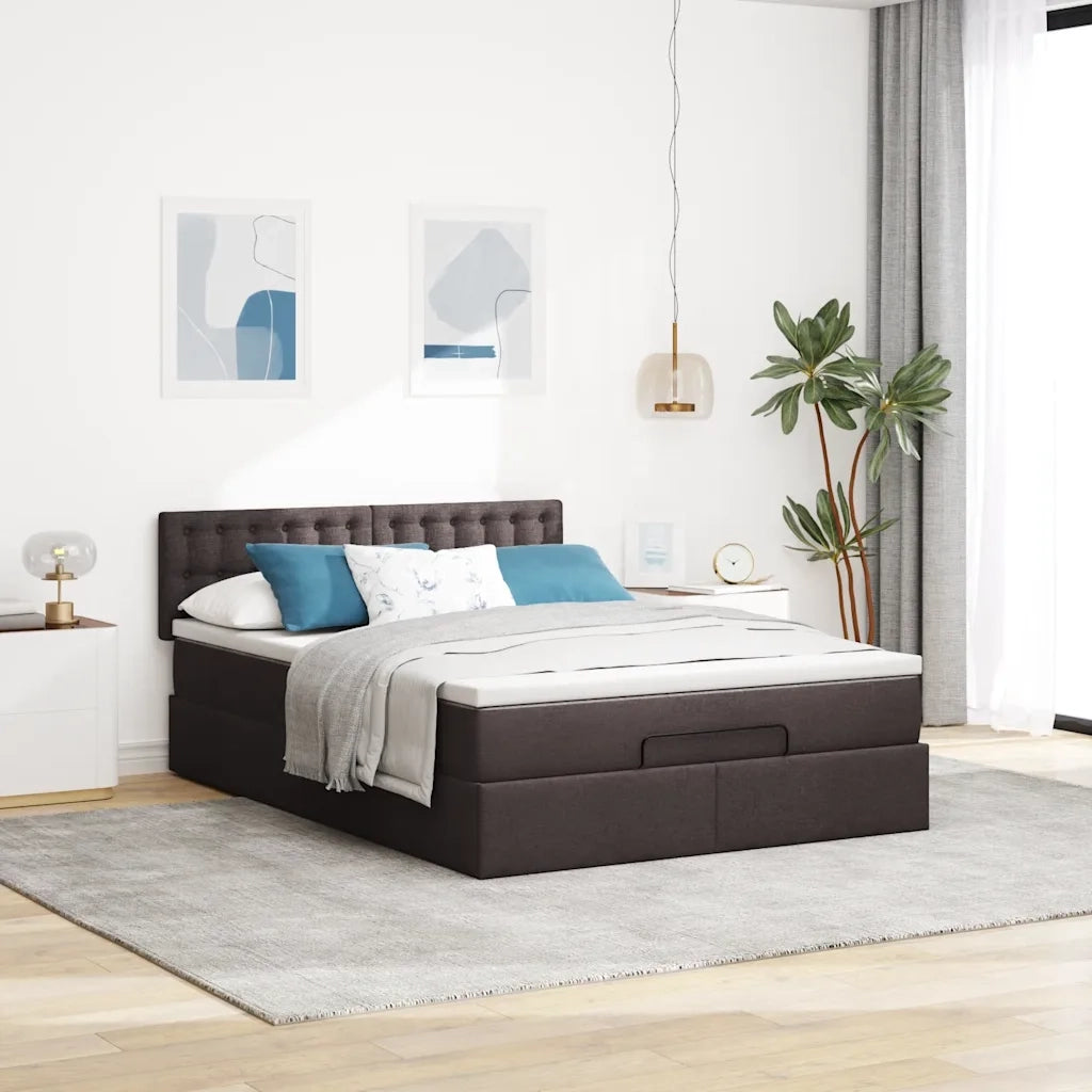 Pouf Letto con Materasso e LED Marrone Scuro 140x190 cm 3312474