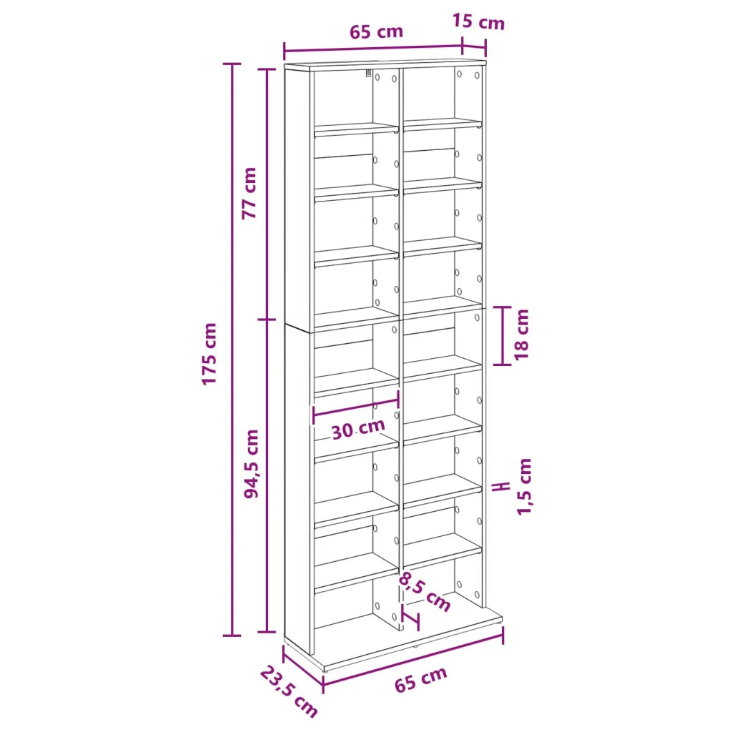 Mobile per CD Legno antico 65 x 23,5 x 175 cm 8012664