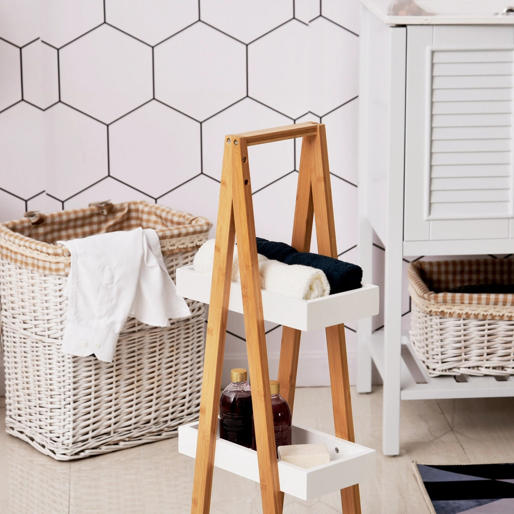 Etagere da Bagno in Bamb¨´ e Legno con 3 Cestini ¨C Zephmum ¨C 30x18x81 cm Bianco