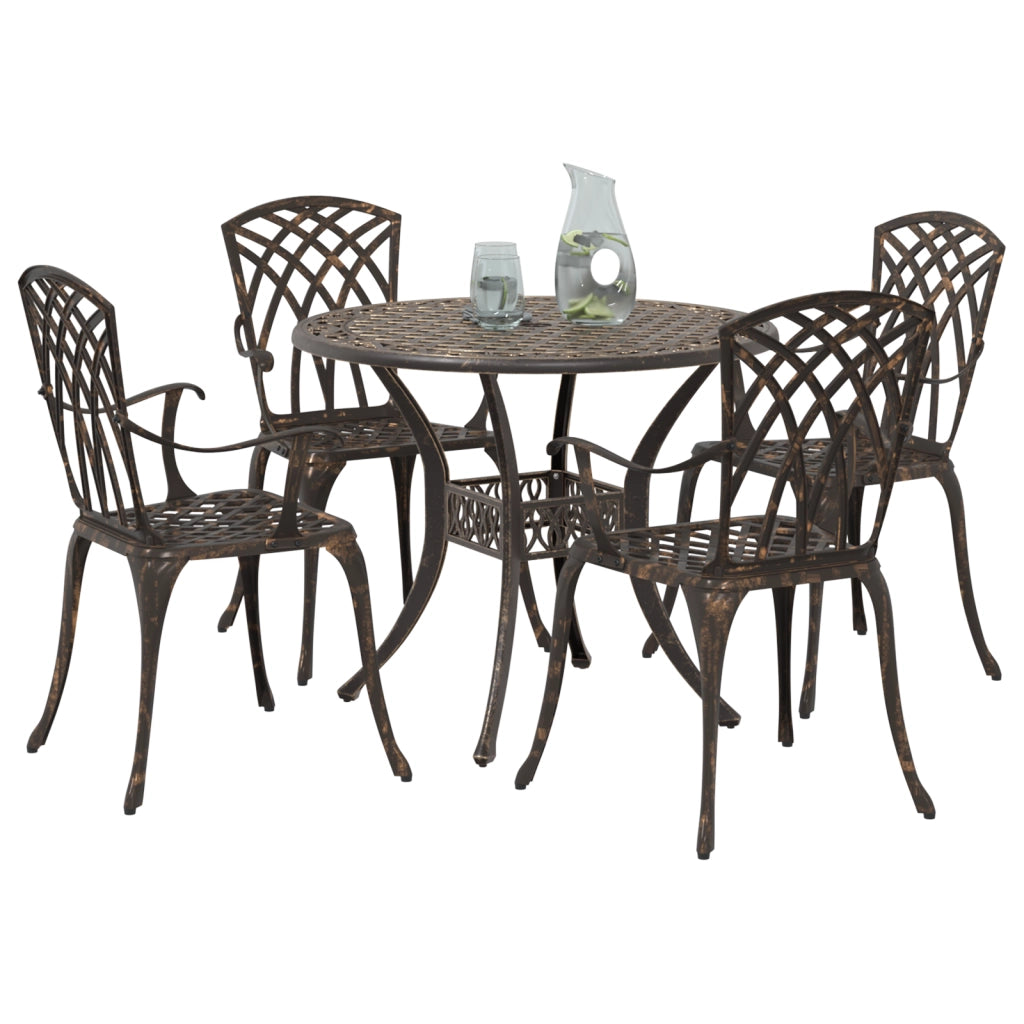 Set da Pranzo da Giardino in 5 Pezzi in Alluminio Fuso Color Bronzo