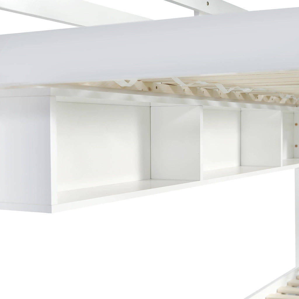 Letto a castello due livelli 90 × 200 cm con scala a tre gradini due cassetti e ripiani in legno e MDF