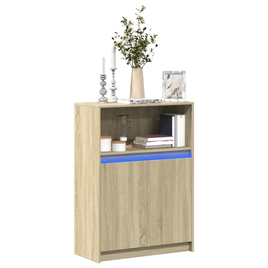 Credenza con LED-Buffet-Armadio da cucina Rovere Sonoma 72x34x100cm in Legno Multistrato