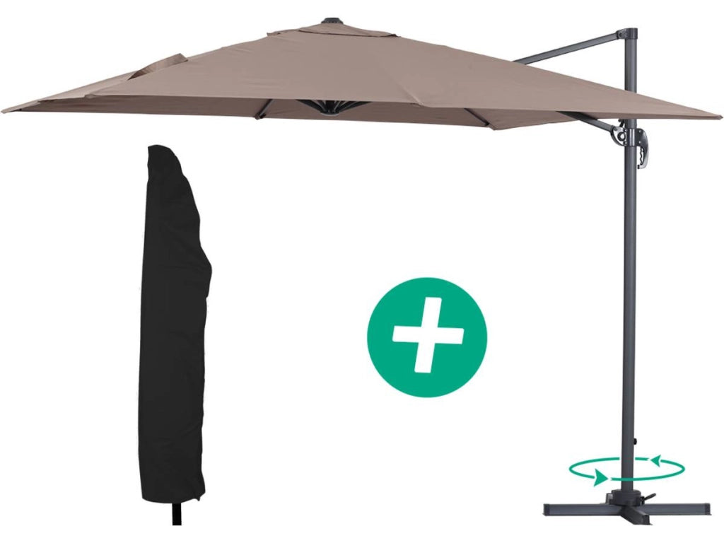 Parasole decentrato da giardino Alu "Sun 3" - Quadrato - 3 x 3 m -Talpa + fodera di copertura protettiva