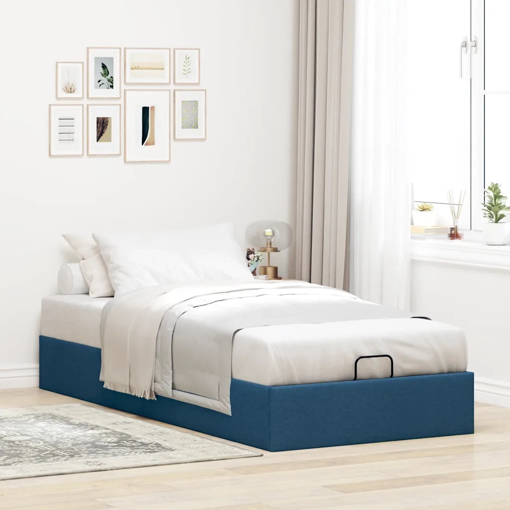 Struttura Letto Pouf senza Materasso Blu 100x200 cm in Tessuto