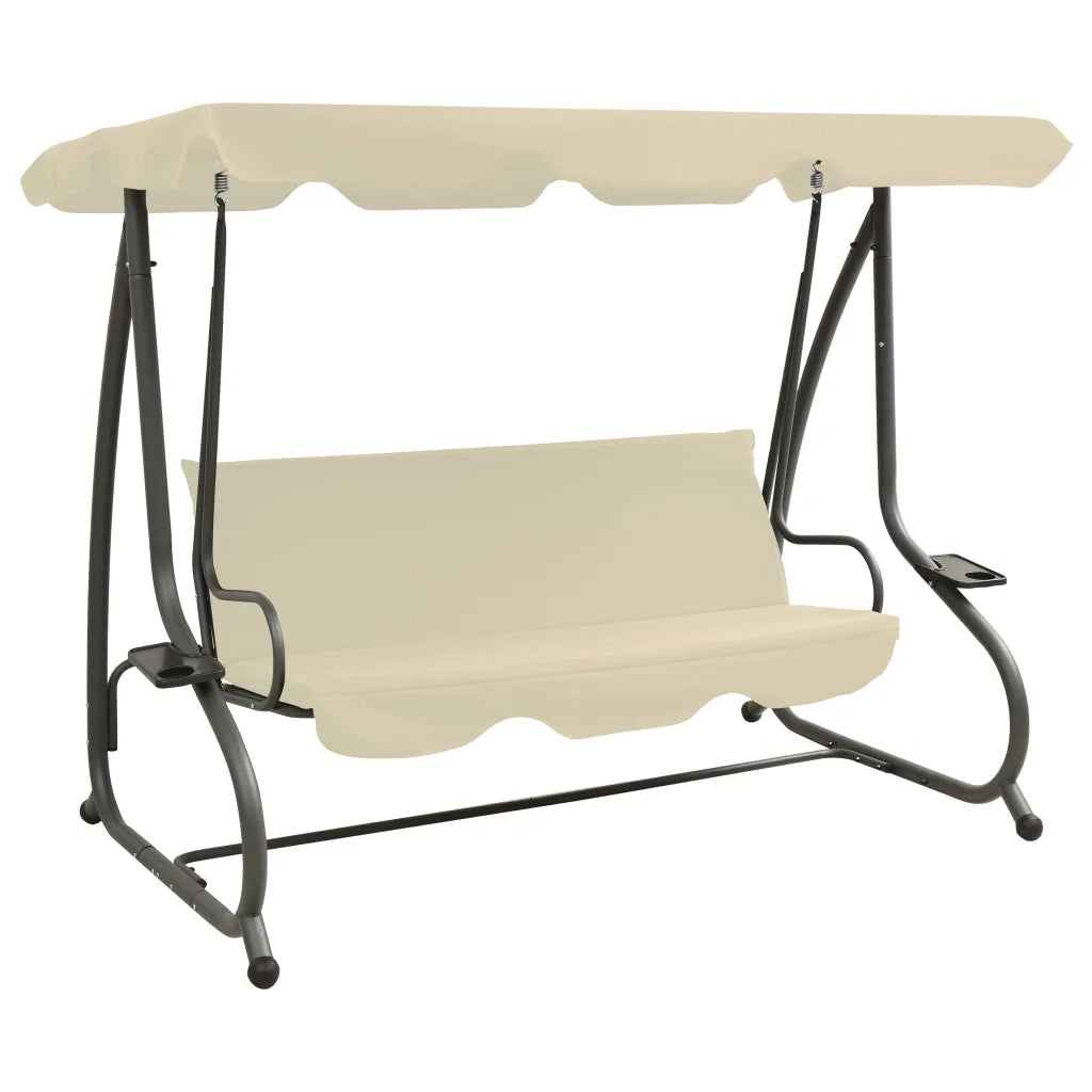 Panchina a Dondolo da Giardino con Baldacchino Bianco Sabbia cod mxl 39992
