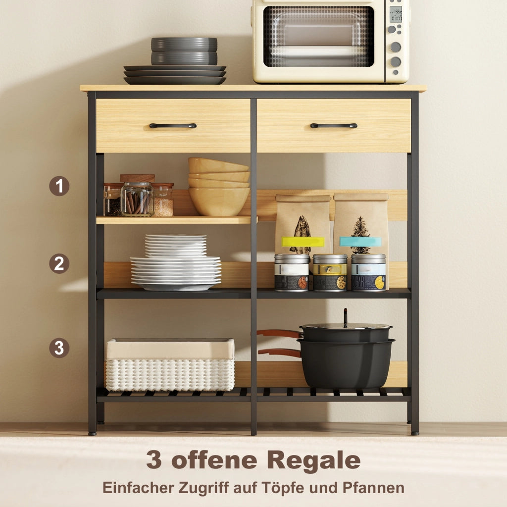 Credenza con 2 Cassetti e 3 Ripiani Aperti ¨C Xylo ¨C Legno Naturale 90x40x91 cm