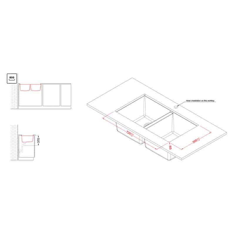 Lavello Elleci Incasso 2 vasche 76x43,5 Quadra 350 Sottotop Granitek Espresso Marrone LGQ35078BSO