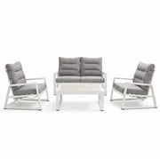 Tempo Style - Salottino Lounge in alluminio MIKONOS bianco/grigio | Lounge da giardino con divano, tavolo, 2 poltrone e cuscini | Set di mobili da giardino in metallo da 4 persone