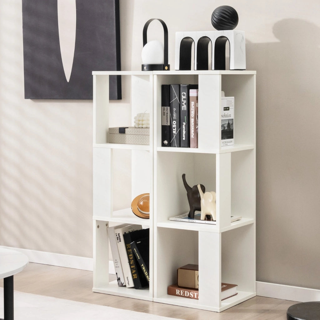 Libreria indipendente a 3 livelli con 6 scomparti-Scaffale in legno espositivo asimmetrico Bianco