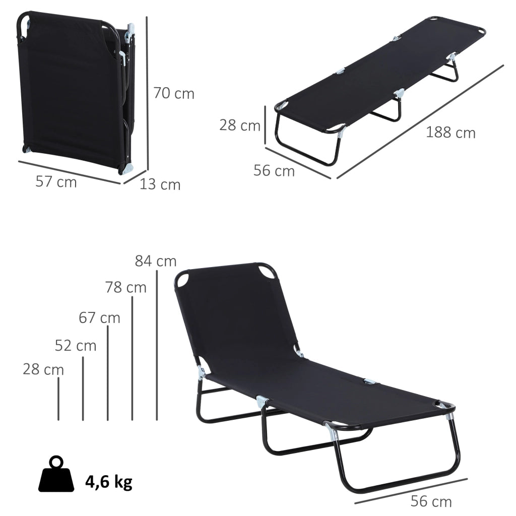 Poltrona reclinabile pieghevole per esterno ¨C zephmum ¨C 188x56x28 cm nero