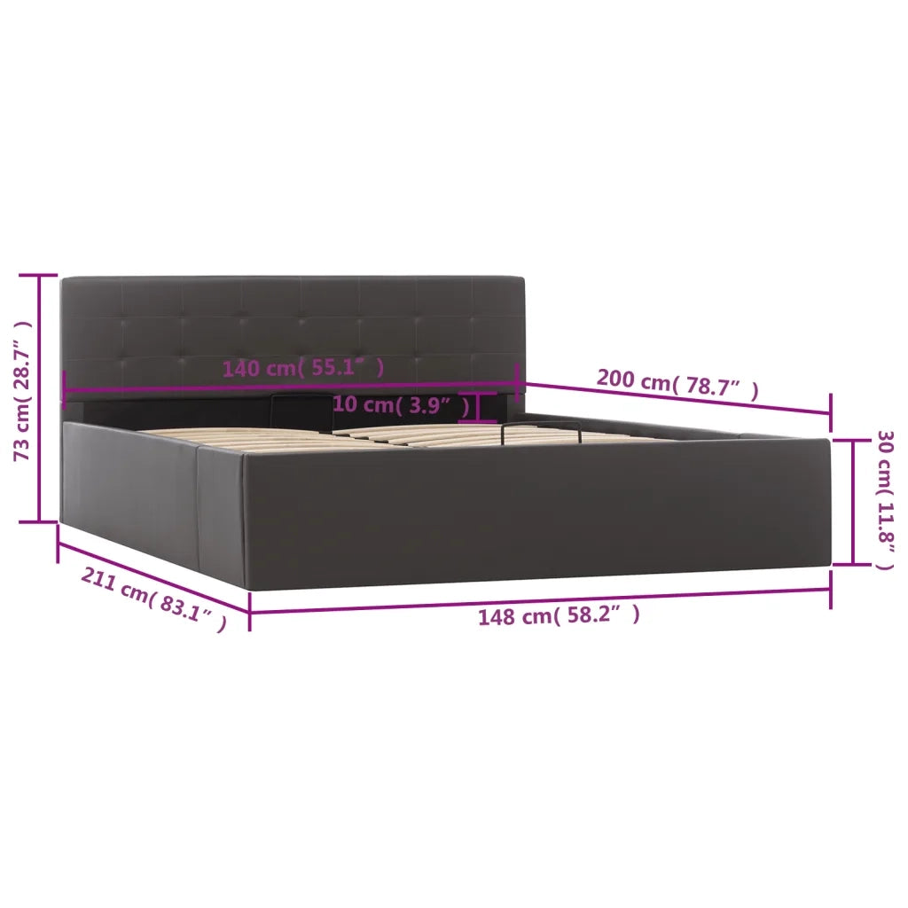 Letto matrimoniale | Letto per adulti | Giroletto Contenitore Idraulico Grigio Similpelle 140x200cm