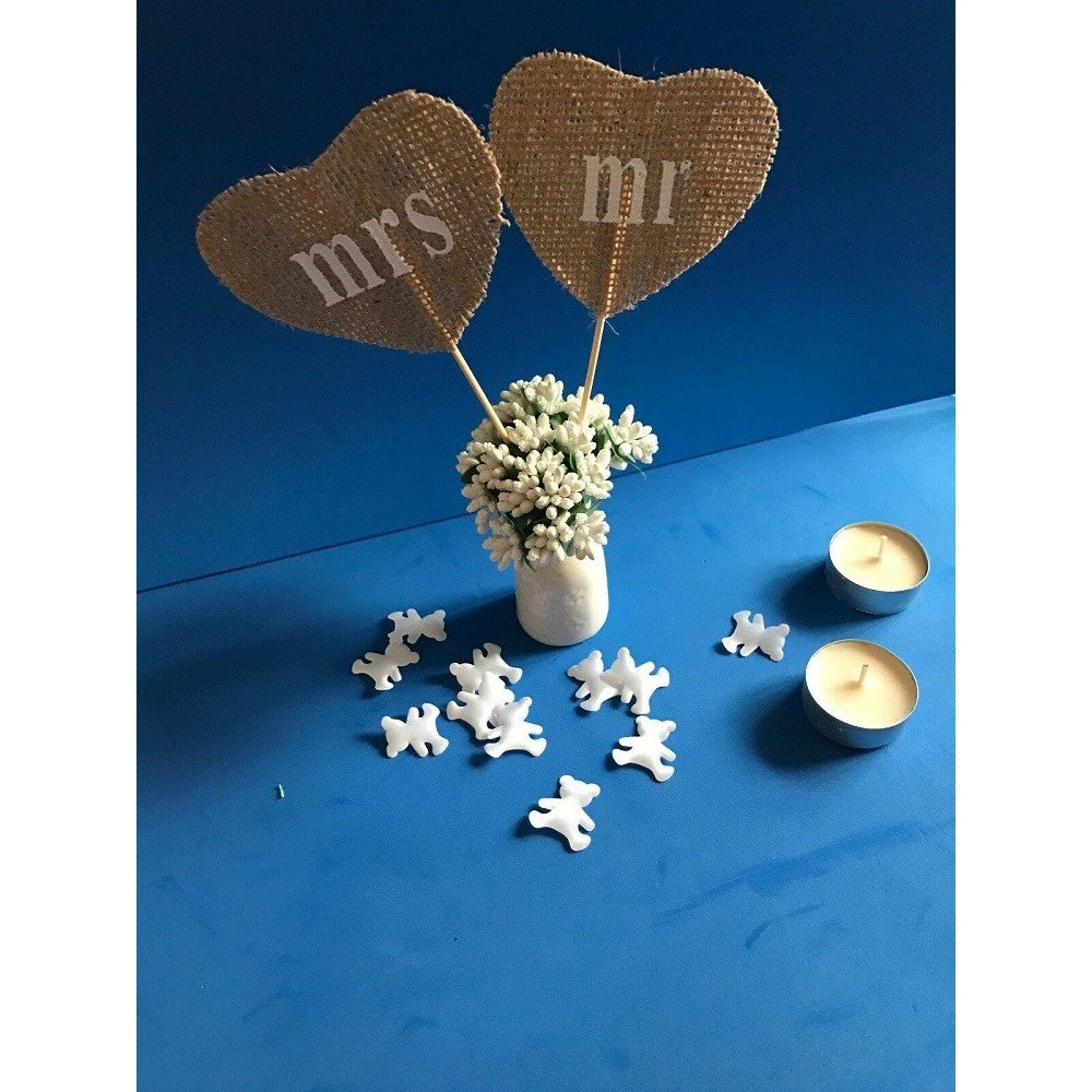 Trade Shop - 2x Stuzzicadenti Mr Mrs Cuore Juta Cake Per Decorazioni Torte Matrimonio Wedding -