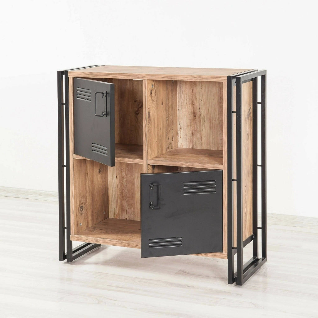 Libreria Ercolina, Scaffale da ufficio, Mobile portalibri, Biblioteca, 89x35h89 cm, Quercia e Nero