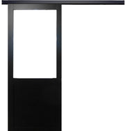 Porta scorrevole nera per officina in vetro H204 x L83 senza montante + binario in alluminio Striscia nera