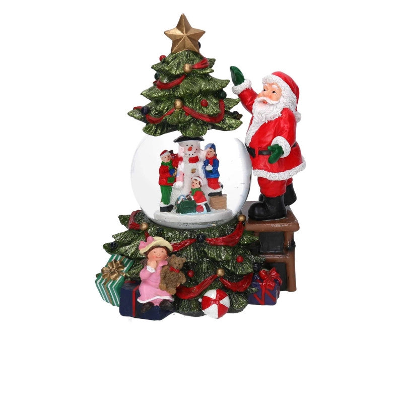 Palla di vetro led resina babbo natale con musica cm 16x15h25
