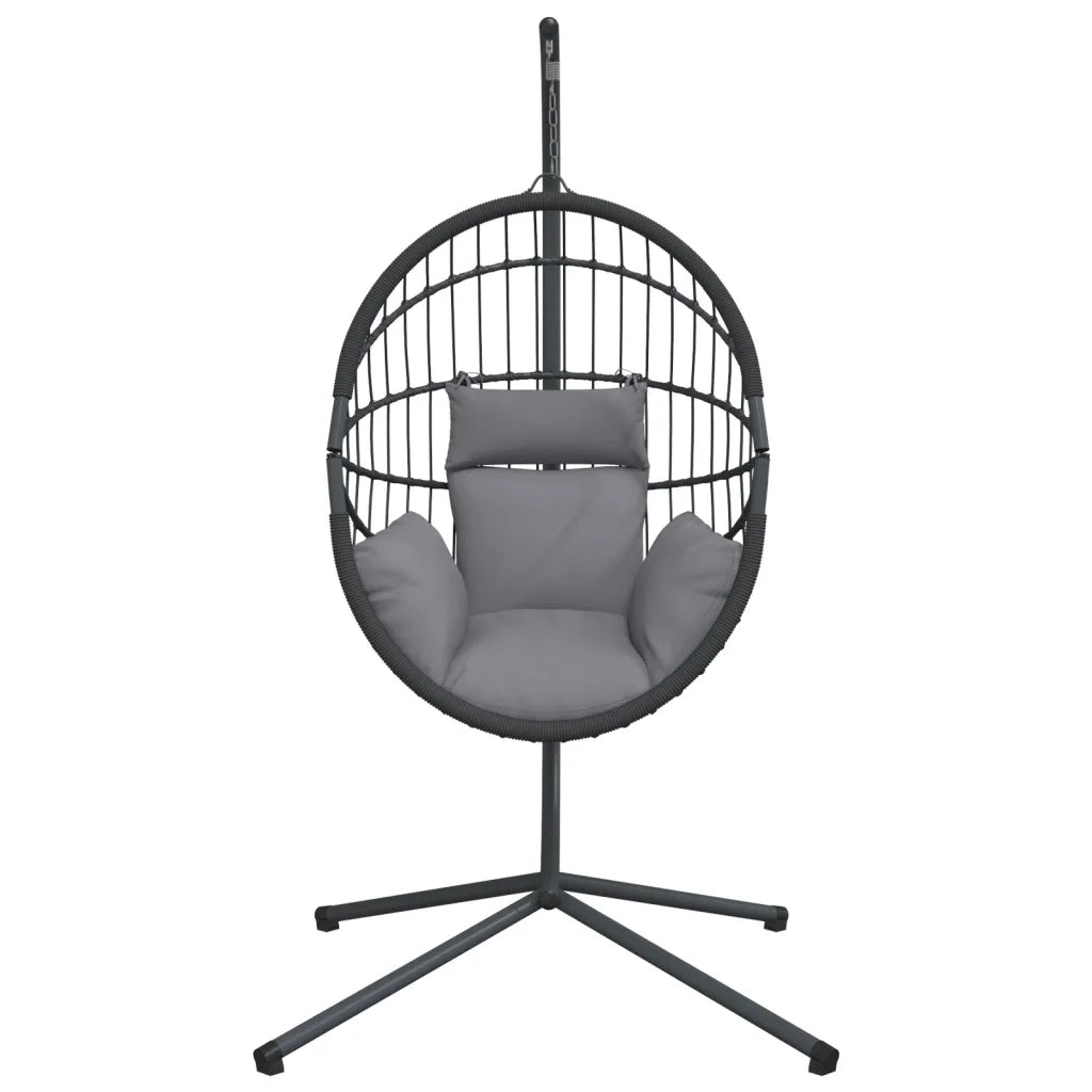 Sedia a Uovo Sospesa con Supporto Grigio in Rattan e Acciaio 4007407
