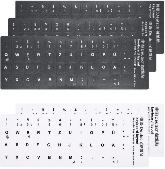 Etichette da tastiera - 5 pezzi - Etichette da tastiera universali - Materiale opaco - 11 x 13 mm - Resistenti alle abrasioni e idrorepellenti - Etichette per tastiera